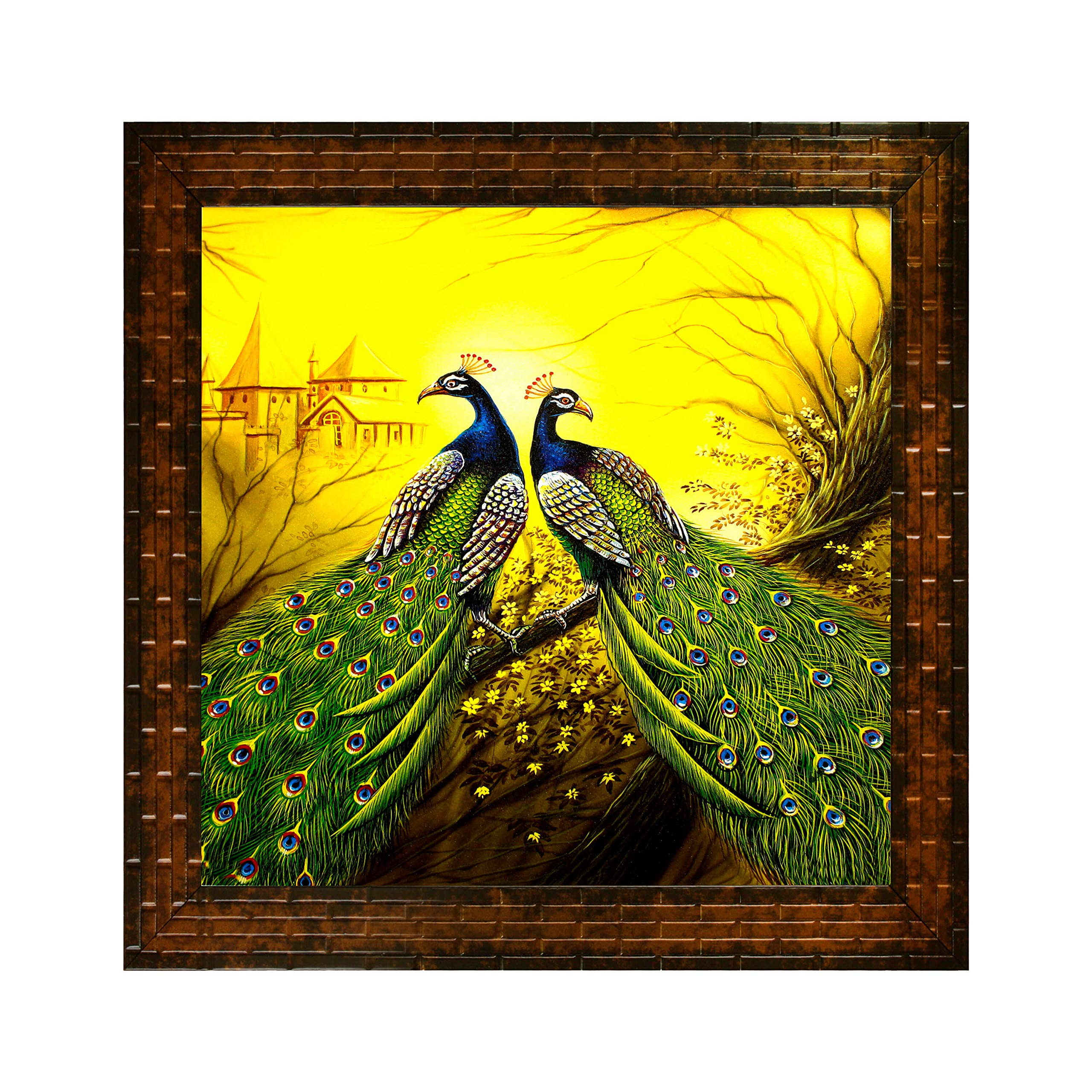 Indianara Pair Of Peacocks Paintings (2257) Without Glass 13.8 X 13.8 Inch